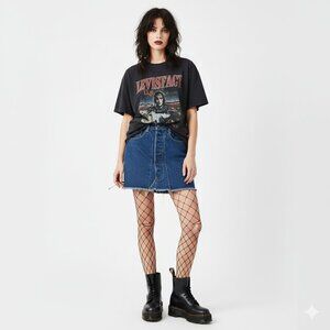 Levi's Reworked Button Fly Fringe Denim Blue Jean Skirt‎ Upcycled Grunge Western